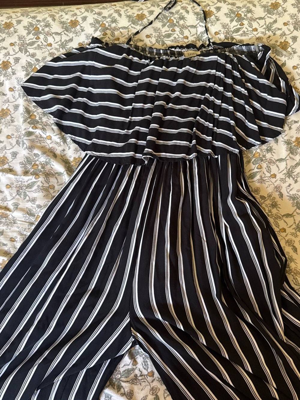 Love in Black and White Striped Off-Shoulder Jumpsuit